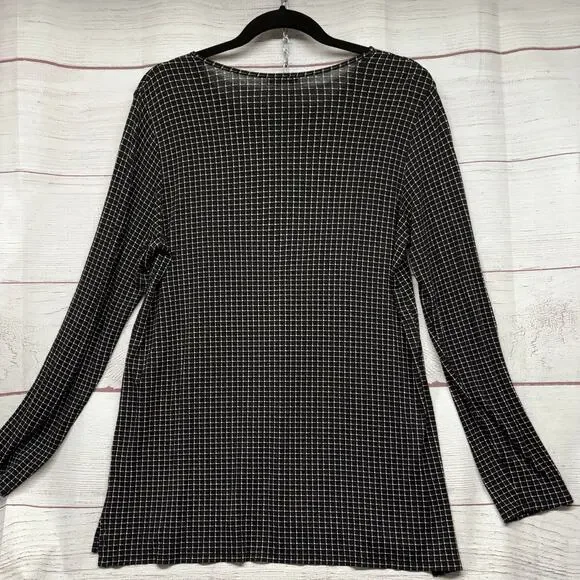 J Jill Wearever Black Grid Print Top Tunic Blouse Shirt Size L - Picture 7 of 10